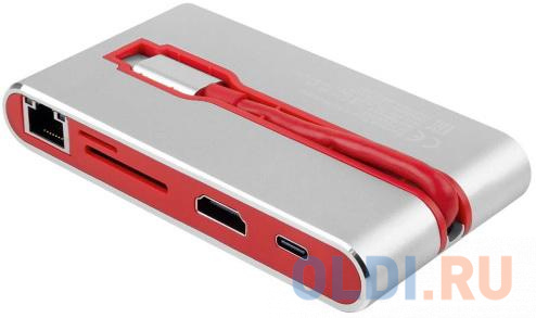 

Концентратор USB Type-C Rombica TC-00253 3 х USB 3.0 USB Type-C HDMI RJ-45 SD/SDHC серебристый красный
