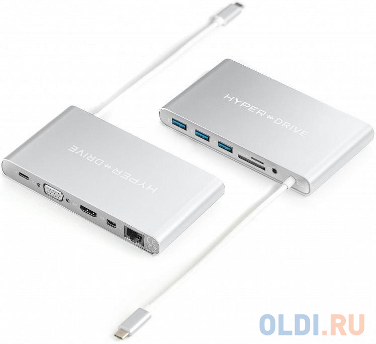 

Концентратор USB Type-C HyperDrive GN30 RJ-45 HDMI USB Type-C 3 x USB 2.0 VGA mini-Jack3.5 SD/SDHC SDXC серебристый