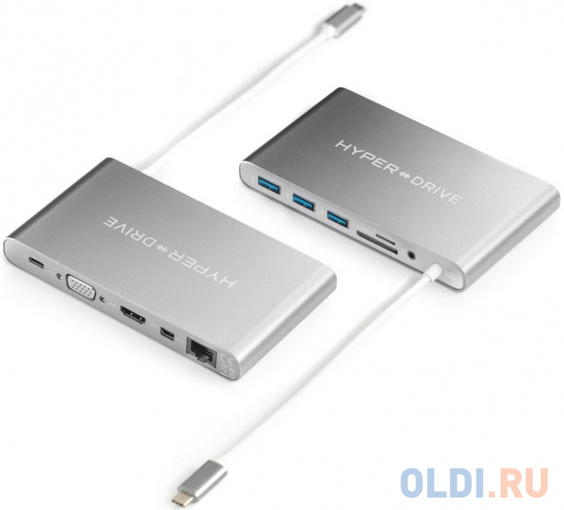 

Концентратор USB Type-C HyperDrive GN30-GRAY 3 x USB 2.0 RJ-45 HDMI USB Type-C SD/SDHC SDXC VGA mini-Jack3.5 серый