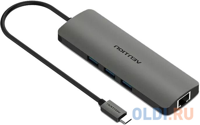 

Концентратор USB Type-C Vention CGNHA 3 х USB 3.0 USB Type-C HDMI SD microSD RJ-45 mini-Jack3.5 серый