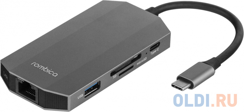 

Rombica Type-C Hub M7 USB3.0 Type-C(m)-1 Type-C(DC IN)+2 Usb 3.0 Type-A(f)+HDMI+LAN+SDXC/mSDXC+3.5mm