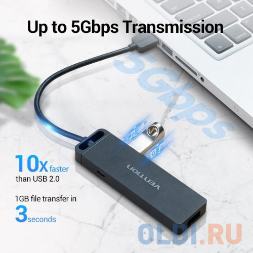 Концентратор Vention OTG USB 3.0 на 4 порта Черный - 0.15м. фото