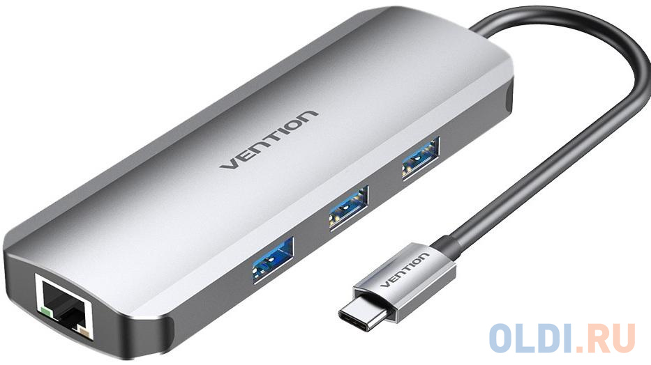 

Концентратор USB Type-C Vention TOKHB 3 х USB 3.0 RJ-45 HDMI USB Type-C microSD SD серебристый