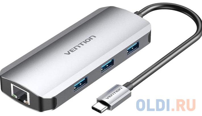 

Концентратор USB Type-C Vention TOHHB 3 х USB 3.0 RJ-45 HDMI USB Type-C серебристый