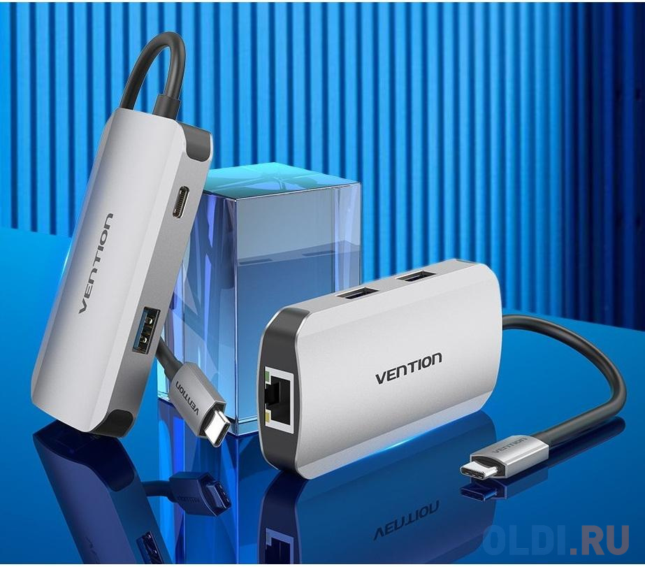 Концентратор USB Type-C Vention TNFHB 3 х USB 3.0 RJ-45 USB Type-C серый фото
