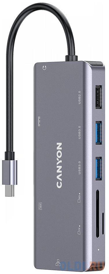 Концентратор USB Type-C Canyon CNS-TDS11 1 х USB 2.0 2 х USB 3.0 USB Type-C RJ-45 HDMI microSD 3.5мм miniJack серый