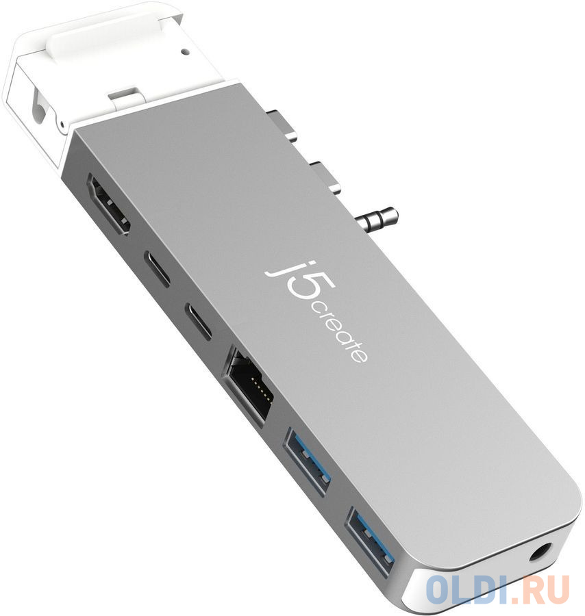 Концентратор USB Type-C j5create JCD395 2 х USB 3.0 RJ-45 HDMI 2 х USB Type-C mini-Jack3.5 серый, размер 139х16х52 мм