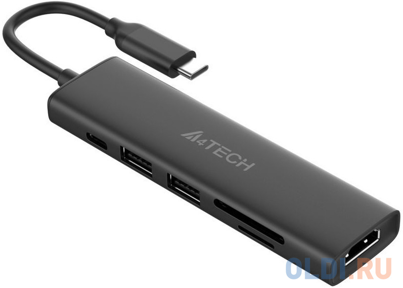 Концентратор USB Type-C A4TECH DST-60C 2 х USB 3.0 HDMI USB Type-C SD серый, размер 115 х 30 х 12 мм