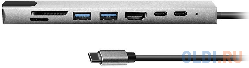 Bion Мульти переходник USB Type-C - 2*USB Type-C/2*USB-A 3.0/HDMI/SD/TF/RJ-45 100мб/с, 100W, длина кабеля 20см [BXP-A-USBC-MULTI-01]