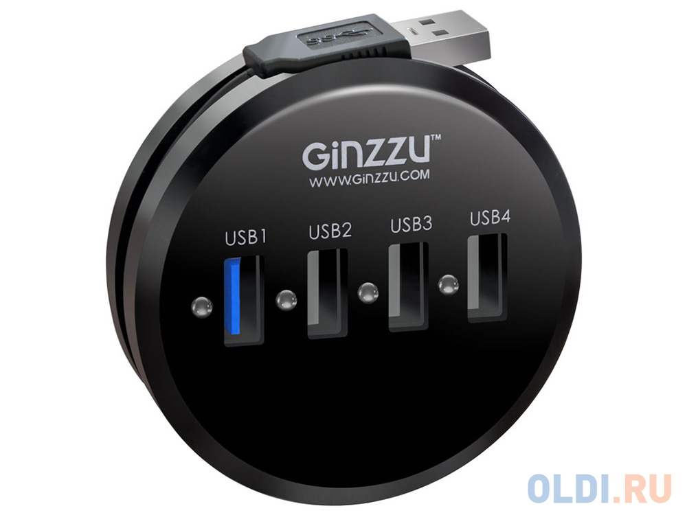 Концентратор USB 3.0/2.0 Ginzzu GR-314UB, 4 порта (1xUSB3.0+3xUSB2.0) концентратор 4 х портовый usb 3 0 2 0 ginzzu gr 339ub 1 порт usb 3 0 3 порта usb 2 0 интерфейсный кабель usb3 0 30 см упаковка блистер