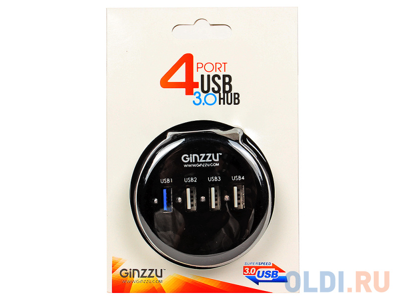 Концентратор USB 3.0/2.0 Ginzzu GR-314UB, 4 порта (1xUSB3.0+3xUSB2.0) фото