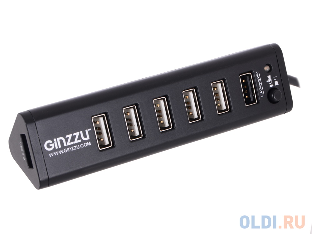 Концентратор USB 3.0/2.0 Ginzzu GR-315UAB, 7 портов (1xUSB3.0+6xUSB2.0)+adp концентратор ginzzu gr 334ub 4 х портовый usb 3 0 2 0 концентратор 1 порт usb 3 0 3 порта usb 2 0 интерфейсный кабель usb3 0 30 см