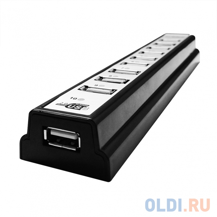 Концентратор CBR CH-310 Black, активный, 10 портов, USB 2.0/220В концентратор usb 3 0 2 0 ginzzu gr 315uab 7 портов 1xusb3 0 6xusb2 0 adp