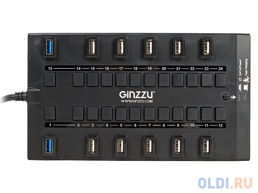 Концентратор USB 3.0/2.0 Ginzzu GR-328UAB, 28-ми портовый + адаптер GA-3020B (5В/4.0А) от OLDI