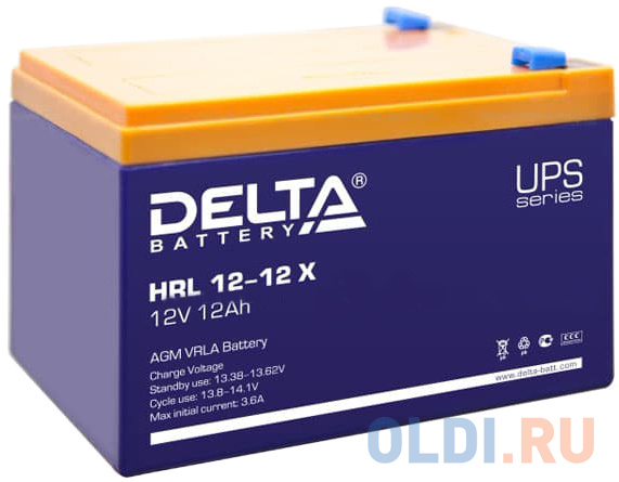 Delta HRL 12-12 X (12А\\ч, 12В) свинцово- кислотный  аккумулятор аккумулятор dewalt dcb183g xj xr защитное резиновое покрытие