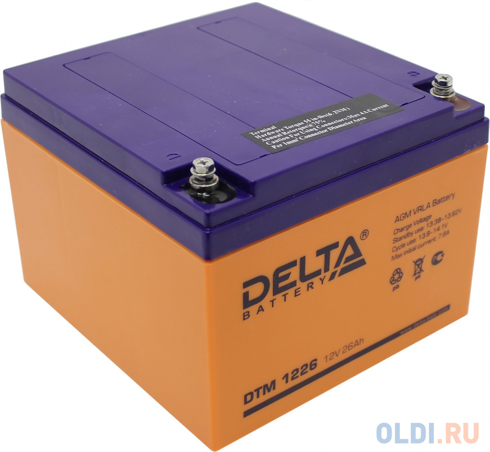 Батарея Delta DTM 1226 26Ач 12B аккумуляторная батарея delta bt 1226 напряжение 12в емкость 26ач 167х175х126mm