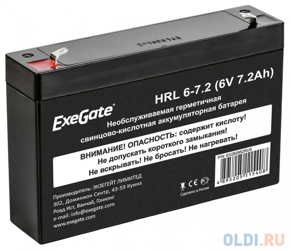 Exegate EX282952RUS Exegate EX282952RUS Аккумуляторная батарея ExeGate HRL 6-7.2 (6V 7.2Ah), клеммы F1 exegate ex282977rus exegate ex282977rus аккумуляторная батарея exegate dtm 1240 l 12v 40ah клеммы под болт м5