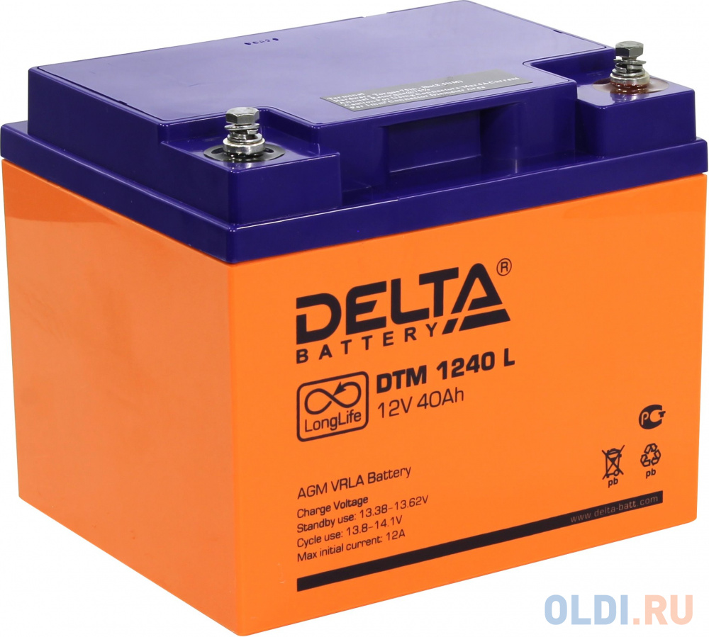 Батарея Delta DTM 1240 L 40Ач 12B аккумуляторная батарея stanley