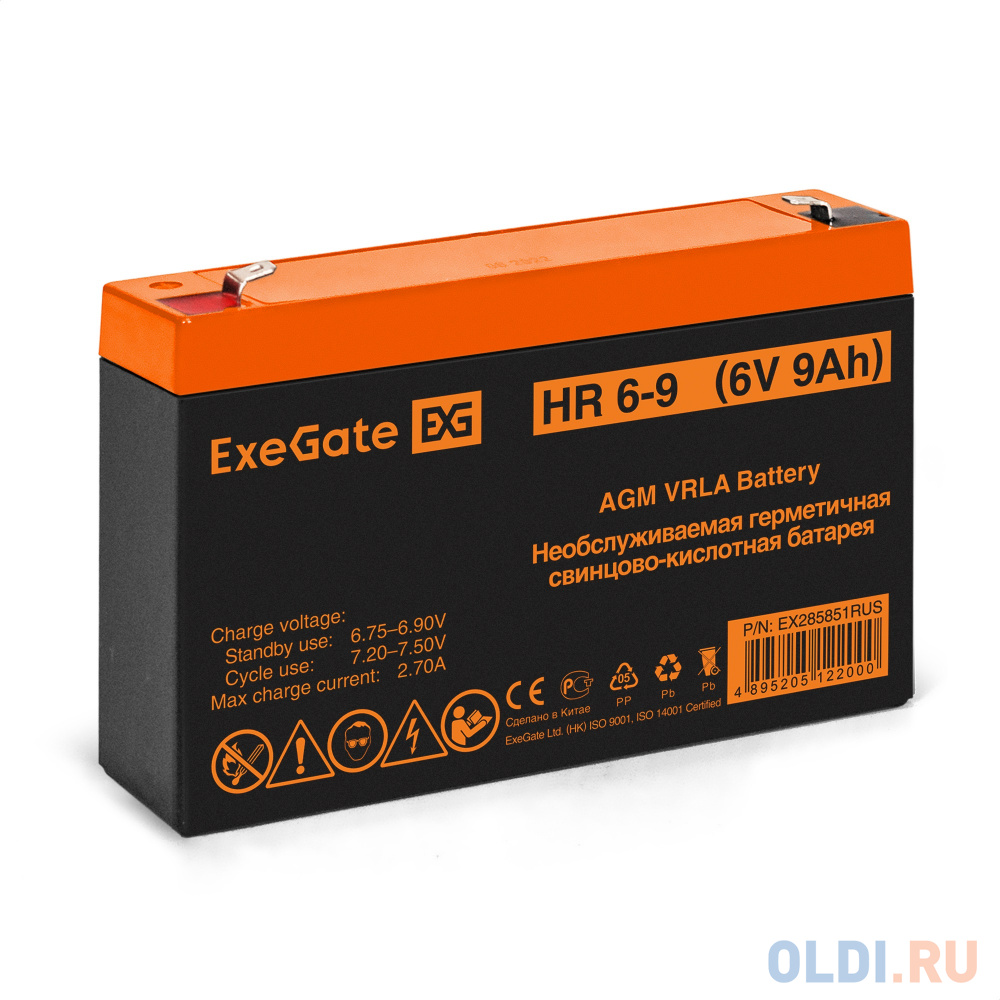 Exegate EX285851RUS АКБ ExeGate HR 6-9 (6V 9Ah 634W, клеммы F1)