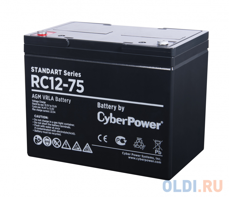 Battery CyberPower Standart series RC 12-75 / 12V 75 Ah ибп cyberpower ols1000ert2u 1000va 900w usb rs 232 epo snmpslot rj11 45 ext battery 6 iec
