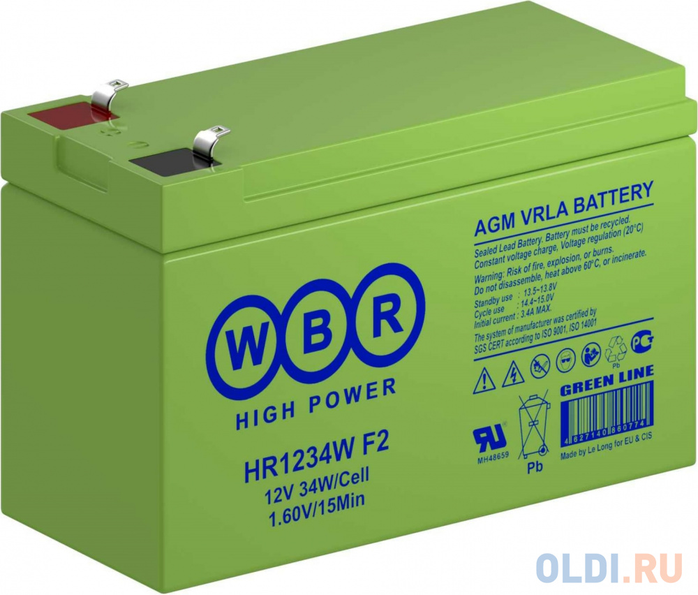 Аккумулятор WBR 12V 9Ah HR1234W аккумулятор dewalt dcbp518 xj powerstack