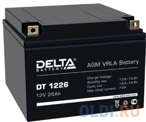 Батарея Delta DT 1226 26Ач 12В аккумуляторная батарея delta bt 1226 напряжение 12в емкость 26ач 167х175х126mm