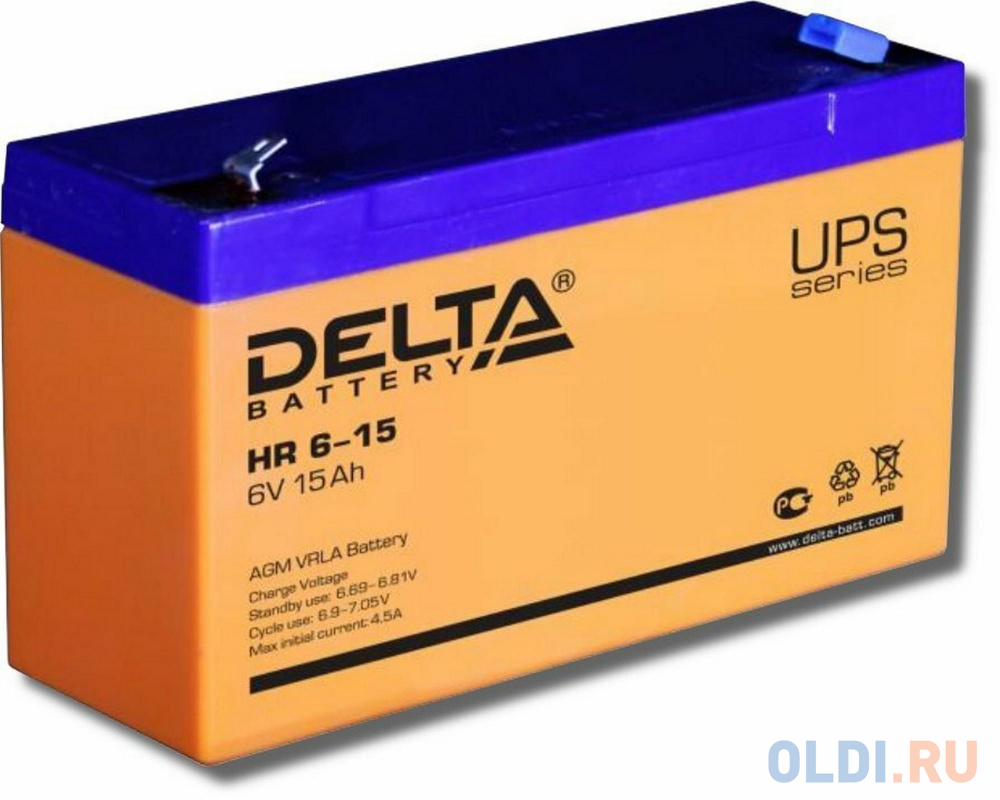 Delta HR 6-15 (15 А\\ч, 6 В) свинцово- кислотный аккумулятор delta hrl 12 7 2 х 7 2 а ч 12в свинцово кислотный аккумулятор