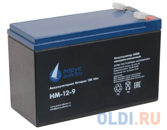Парус-электро Аккумуляторная батарея для ИБП  HM-12-9 (AGM/12В/9,0Ач/клемма F2) парус электро аккумуляторная батарея для ибп hm 12 5 agm 12в 5ач клемма f2 90х70х101мм