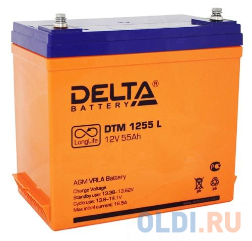 Батарея Delta DTM 1255 L 55Ач 12B аккумуляторная батарея delta восток ск ск 1255 12в 55ач клемма болт м6 229х138х210мм 216мм 16кг срок службы 10ле