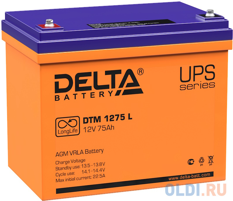 Батарея Delta DTM 1275 L 75Ач 12В аккумуляторная батарея delta hrl 12 33 x 805569
