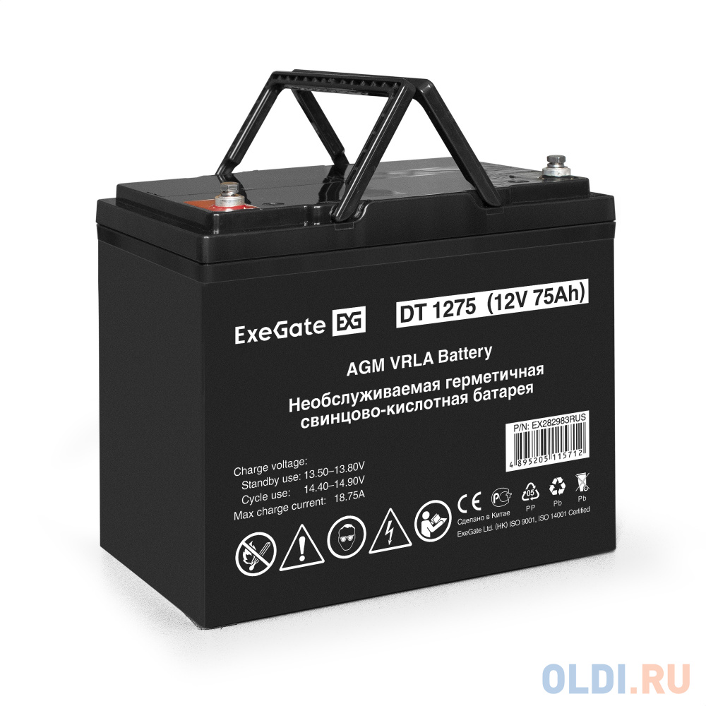 Exegate EX282983RUS Аккумуляторная батарея DT 1275 (12V 75Ah, под болт М6) - фото 1