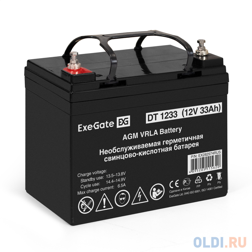 Аккумуляторная батарея ExeGate DT 1233 (12V 33Ah, под болт М6) EX282974RUS - фото 1