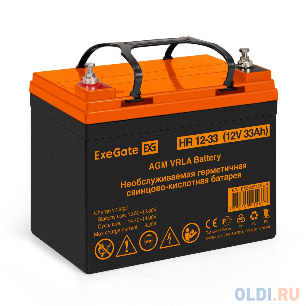 Аккумуляторная батарея ExeGate HR 12-33 (12V 33Ah, под болт М6) EX282975RUS - фото 1
