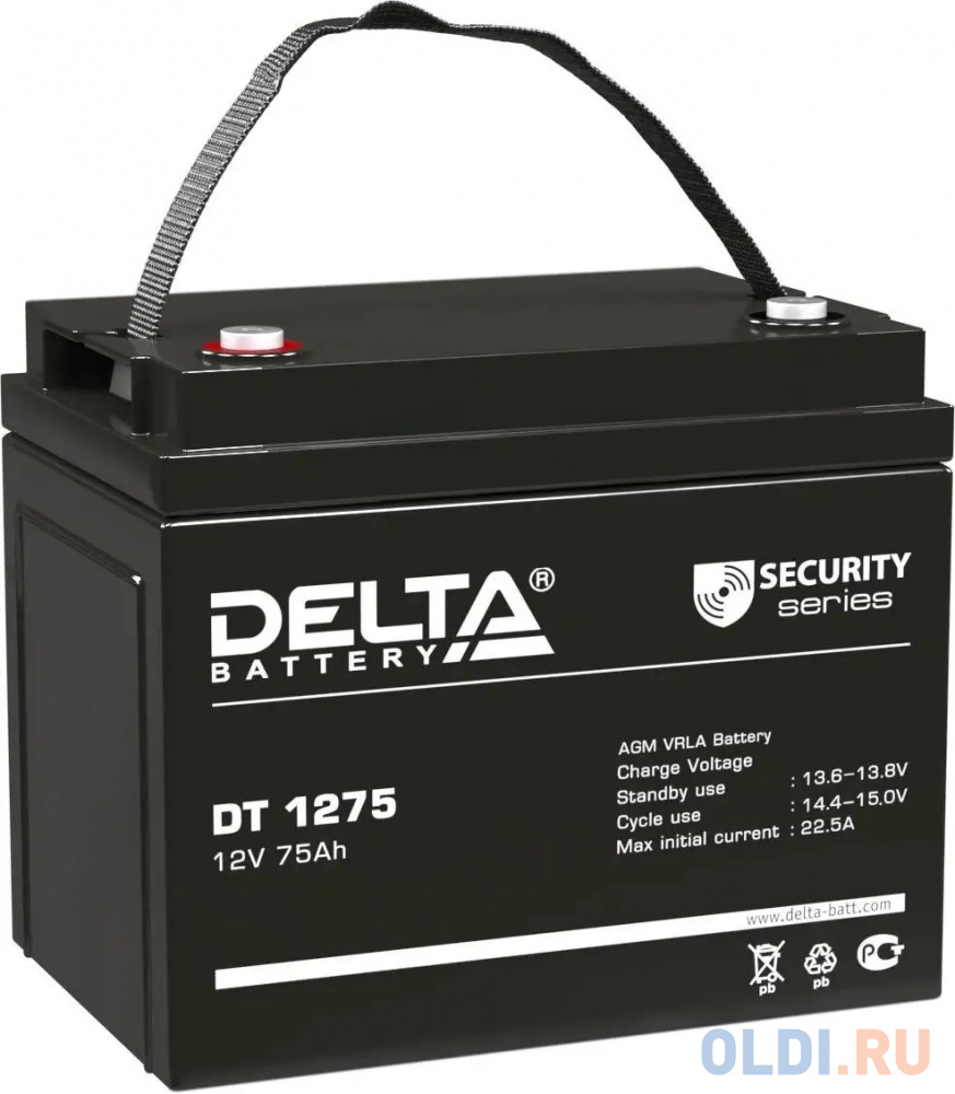 Аккумуляторная батарея Delta DT 1275 напряжение 12В, емкость 75Ач (259х169х213mm) - фото 1