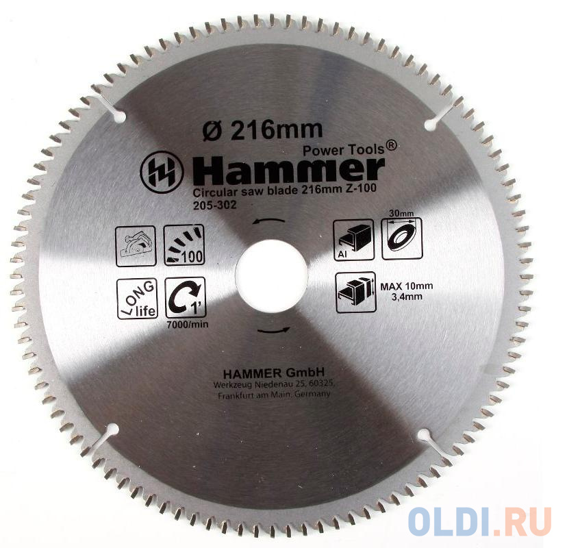 Пильный диск Hammer Flex 205-302 CSB AL  216ммх100х30мм по алюминию 30682