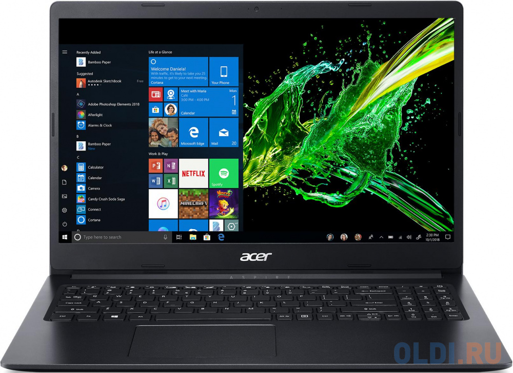 Ноутбук Acer Aspire 3 A315-34-C6GU Celeron N4020 4Gb SSD256Gb Intel UHD Graphics 600 15.6" IPS FHD (1920x1080) Free DOS black WiFi BT Cam 4810mAh NX.HE3EU.058 - фото 1