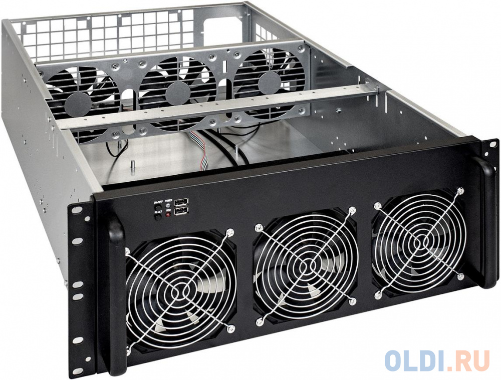 Корпус для майнинга ExeGate Pro 6-650 <без БП, 2*USB, 6*fan 120мм, места под: 6 видеокарт, 1 БП, RM 4U> фото