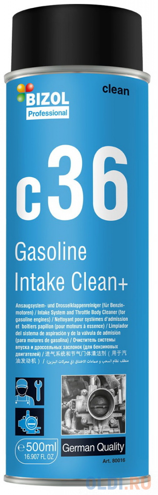 80016 BIZOL Очист.дросс.заслонок Gasoline Intake Clean+ c36 (0,5л) 3239 reinwell очист торм механизмов rw 38 0 5л