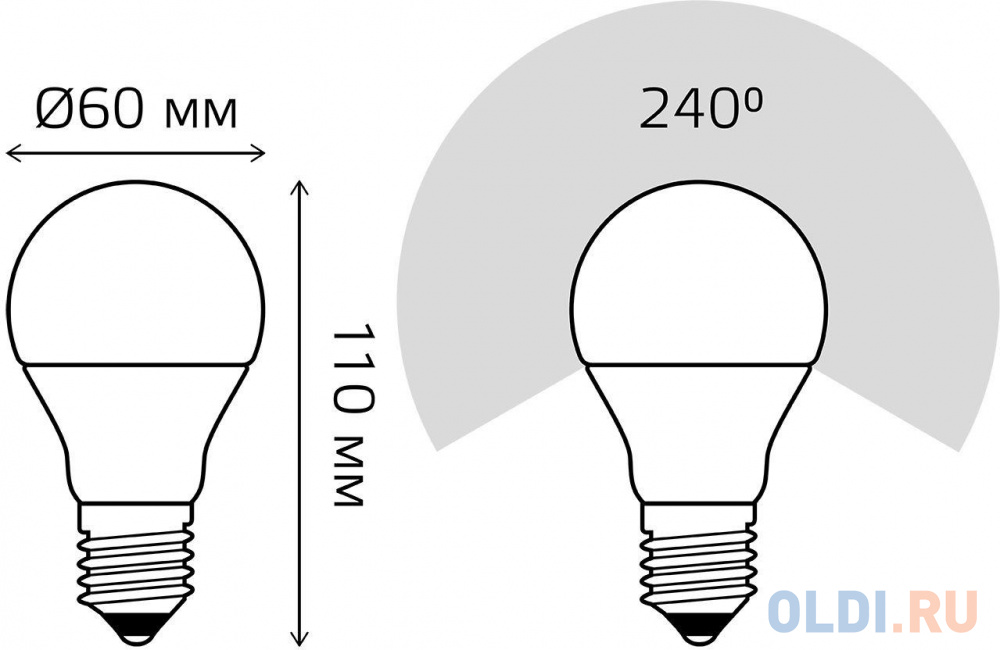 Лампа светодиодная Gauss Elementary 7Вт цок.:E27 груша 220B 6500K св.свеч.бел.хол. A60 (упак.:10шт) (23237A) фото
