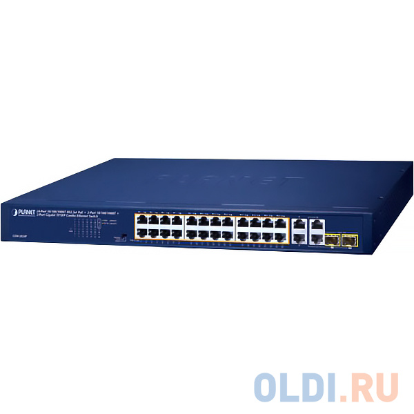 коммутатор/ PLANET GSW-2824P 24-Port 10/100/1000T 802.3at PoE + 2-Port 10/100/1000T + 2-Port Gigabit TP/SFP Combo Ethernet Switch (250W PoE Budget, St