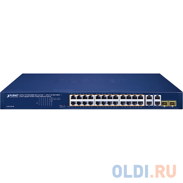 коммутатор/ PLANET GSW-2824P 24-Port 10/100/1000T 802.3at PoE + 2-Port 10/100/1000T + 2-Port Gigabit TP/SFP Combo Ethernet Switch (250W PoE Budget, St фото