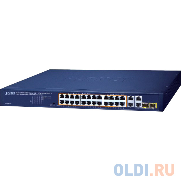 коммутатор/ PLANET GSW-2824P 24-Port 10/100/1000T 802.3at PoE + 2-Port 10/100/1000T + 2-Port Gigabit TP/SFP Combo Ethernet Switch (250W PoE Budget, St фото