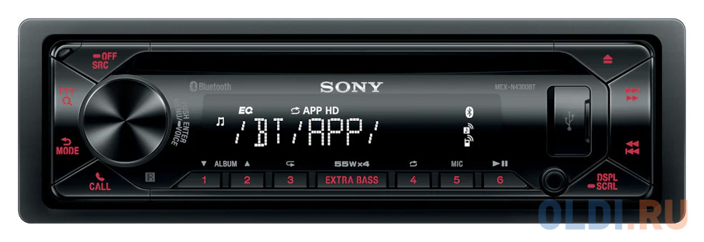 Автомагнитола CD Sony MEX-N4300BT 1DIN 4x55Вт минисистема sony mhc v90dw 2000вт cd cdrw dvd dvdrw fm usb bt