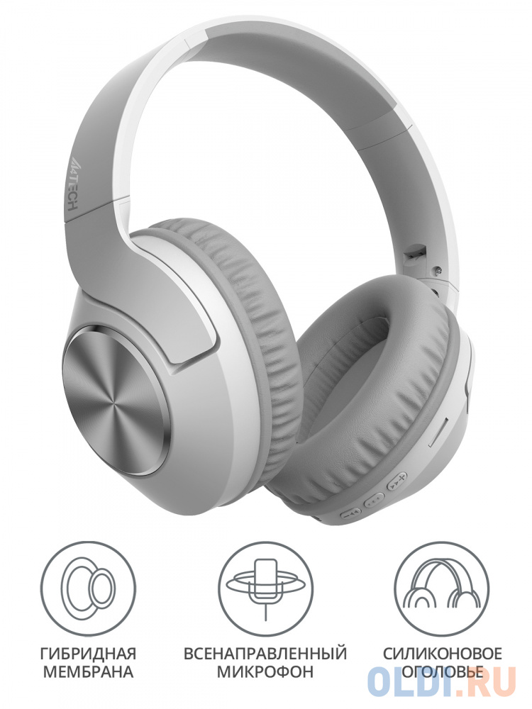 Наушники мониторные A4Tech 2Drumtek BH300 1м белый/серый беспроводные bluetooth оголовье (BH300 GRAYISH WHITE) фото