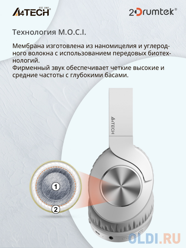 Наушники мониторные A4Tech 2Drumtek BH300 1м белый/серый беспроводные bluetooth оголовье (BH300 GRAYISH WHITE) фото