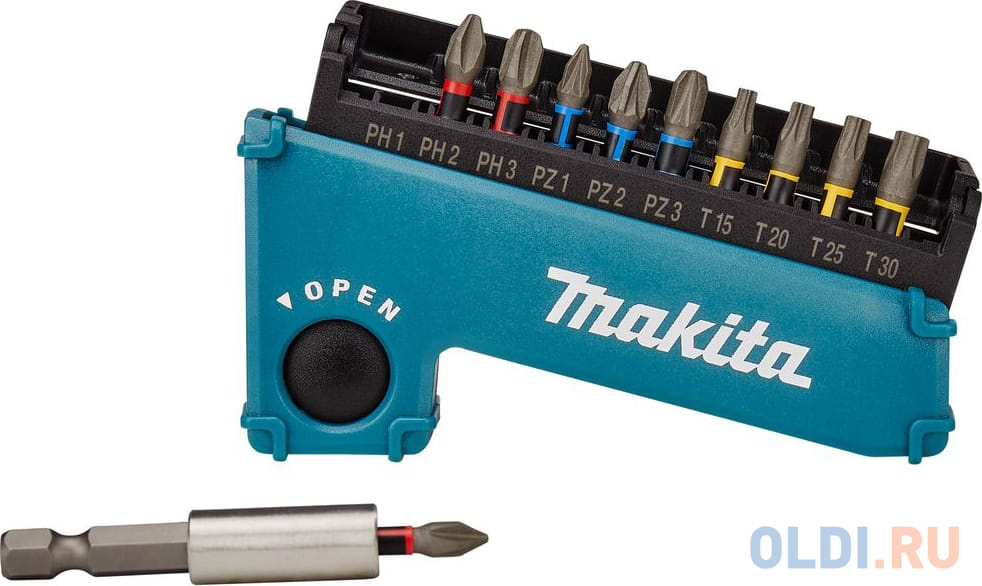 

Makita E-03567 Набор 11шт,биты ударн PH1\\2\\3, PZ1\\2\\3, T15\\20\\25\\30,держ-ль магн
