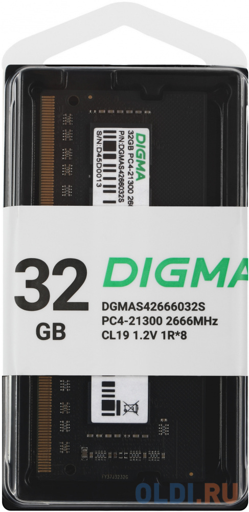 

Память DDR4 32Gb 2666MHz Digma DGMAS42666032S RTL PC4-21300 CL19 SO-DIMM 260-pin 1.2В single rank Ret