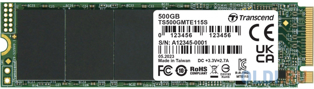 Накопитель SSD Transcend PCI-E 3.0 x4 500Gb TS500GMTE115S 115S M.2 2280 0.2 DWPD накопитель ssd transcend usb c 500gb ts500gesd380c темно зеленый