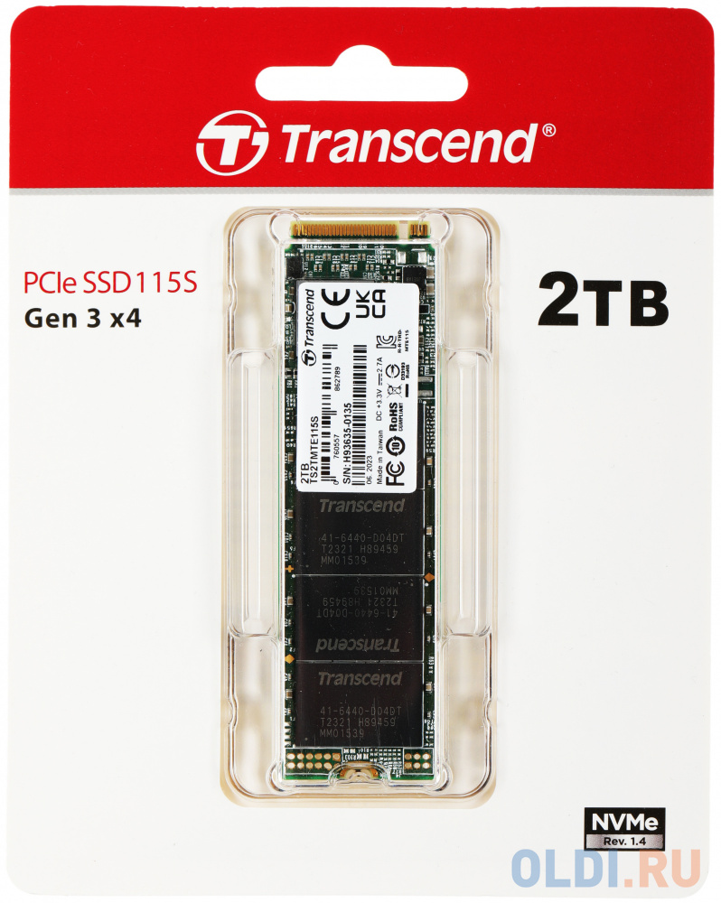 Твердотельный накопитель SSD M.2 Transcend 2.0Tb MTE115S <TS2TMTE115S> (PCI-E 3.0 x4, up to 3200/1900Mbs, 3D NAND, 800TBW, NVMe 1.3, 22х80mm)