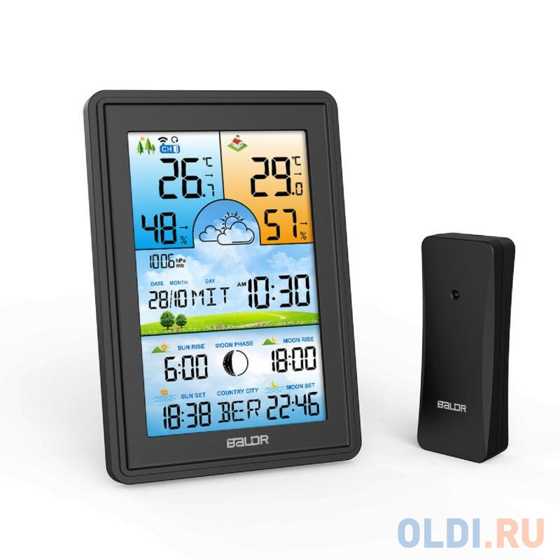 BALDR B0360WST2H2PR-V2-BLACK многофункцциональная беспроводная метеостанция с цветным дисплеем, черный